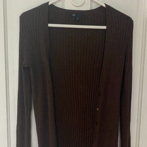 GAP Brown Ribbed Long Cardigan Sweater (Small)